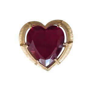 Vintage Ruby Red Rhinestone Heart Brooch Pin Signed Star